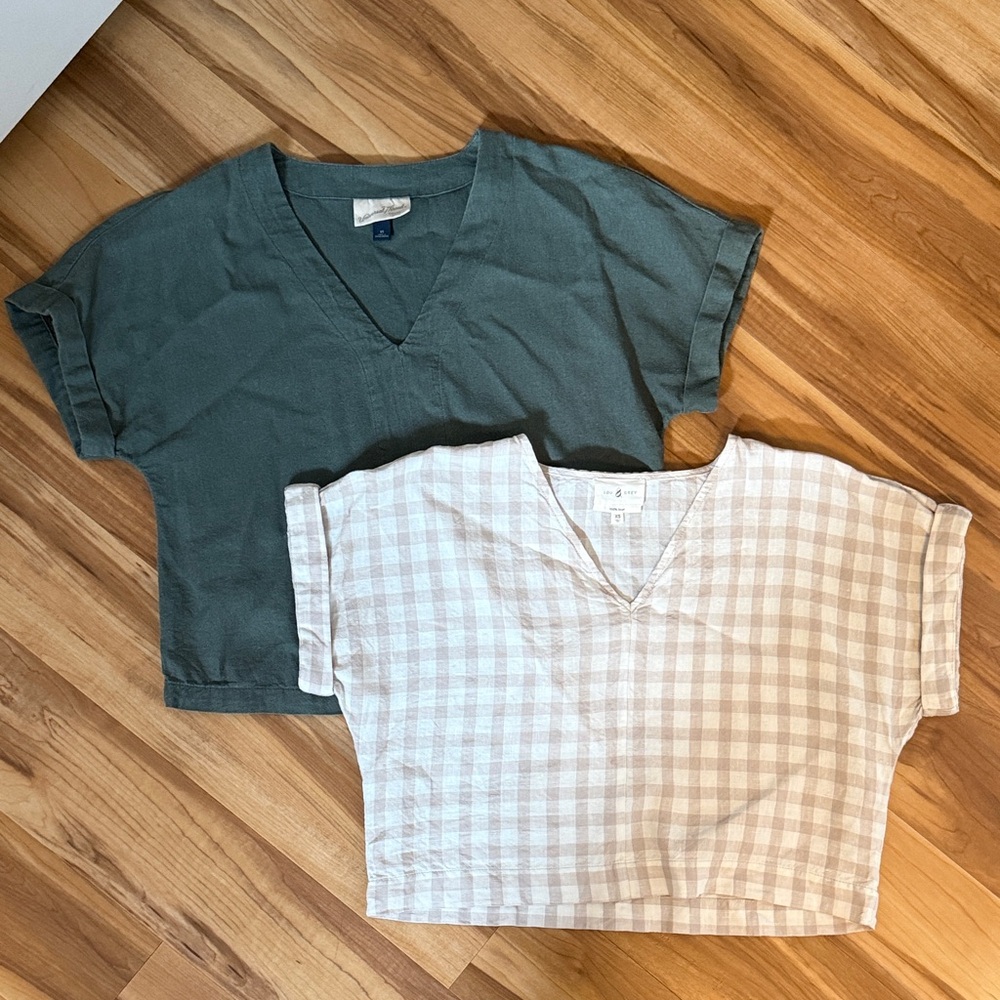 (Bundle!) Women’s Short Sleeve Linen Shirts Cropped Length